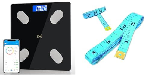 Diboniur Balance Pese Personne, Balance Connectée Balance Impedancemetre pour IOS et Android & PARENCE.- Mètre à Ruban de Tailleur/Ruban de Mesure pour Couturier Inscription Double Face - 150cm