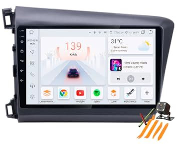 Autoradio Android 13.0 Navi 2 Din Stereo für H-onda Civic 2012-2015 Sat GPS Navigation 9 Zoll Cartablet DVD Multimedia Player FM BT Receiver mit Carplay 4G 5G WiFi DSP SWC,Lhd,M6 Pro Plus3