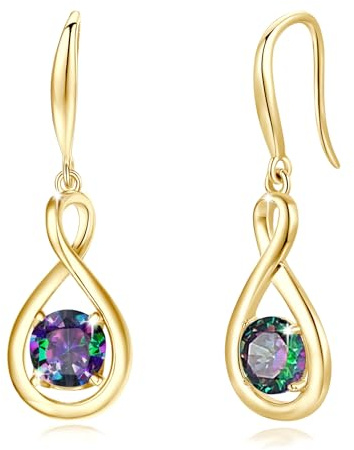 FANCIME Infinity Geburtsstein Ohrringe Hängend für Damen Sterling Silber | vergoldet Unendlichkeit Edelstein Baumelnde Ohrringe feiner Schmuck Weihnachten Jubiläums Geburtstag Geschenke für Frau Mama