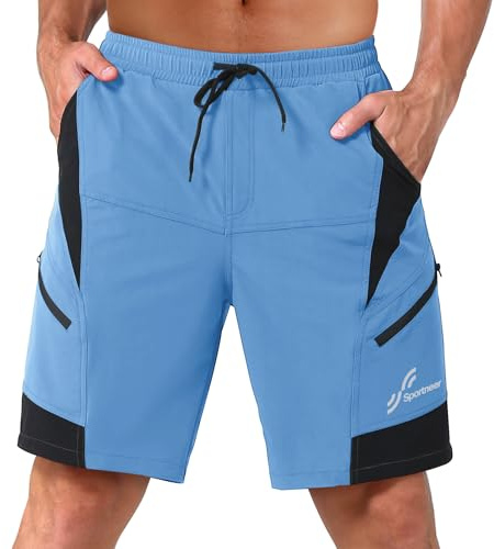 Sportneer Men's Mountain Bike Shorts - Lightweight and Baggy with Zipper Pockets for Outdoor Cycling, Running, MTB Training - Lake Blue