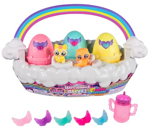 Hatchimals Alive, Neon Rainbow Spring Basket Toy (Styles May Vary), 3 Self-Hatching Easter Eggs, Fun Gift & Kids Toys for Girls & Boys Ages 3 and up