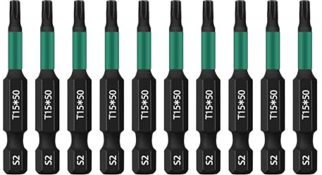 UBESTHS Torx Bit T15, Schraubendreher Bits Set 10 Stück, 1/4 Sechskantschaft, 50mm Länge mit Box