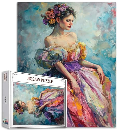 Noble Frau 1000 Stück Jigsaw Puzzle für Erwachsene Court Style Royal Women Puzzle für Mädchen Geschenke Klassische Figur Puzzle Kunst herausfordernde Puzzle perfekt für Spiel Pary Veranstaltungen