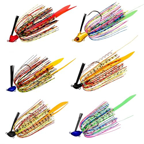 DAYUYUE 6 Stück unkrautfreie Rocked Jig Köpfe Tintenfisch Gummi Jig Köder Kit 10g 11g 13g 16g Inklusive Kunststoff Angelgerät Box Angeln für Süßwasser Salzwasser