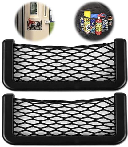 Car Storage Organizer, 2 Pcs Car Bags Black Mesh Organizer Nets with Elastic String Net Pouch and Plastic Frames for Bottles, Groceries and Back Seat