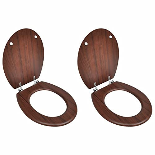 Asiento de inodoro con tapas 2 uds MDF marrón, LAPOOH Tapa WC, Tapadera WC, Cubierta Asiento Inodoro, Tapas Para Wc, Tapa Del Inodoro