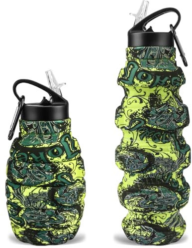 PenghaiYunfei Collapsible Travel Water Bottle 19.6oz, Reuseable BPA Free Silicone Foldable Water Bottles for Gym Camping Hiking, Portable Leak Proof Sports Water Bottle with Carabiner (Field Green)