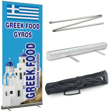 Rollup Banner 85 cm x 200 cm GYROS inkl. Display, Halterung, Boden und Gestaltung