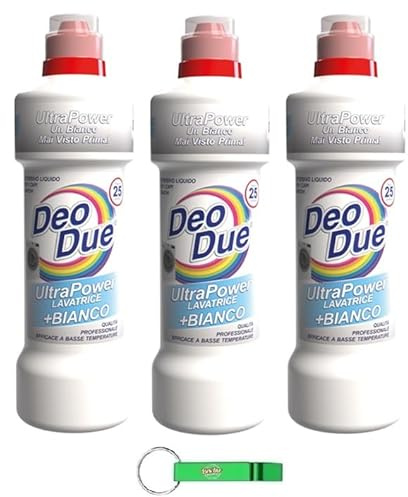 3x Deo Due Ultra Power Lavatrice +Bianco - Flüssigwaschmittel für die Waschmaschine,ideal für Ihre weiße Kleidung,25 Wäschen 1LT + Beni Culinari Kostenloser Schlüsselanhänger