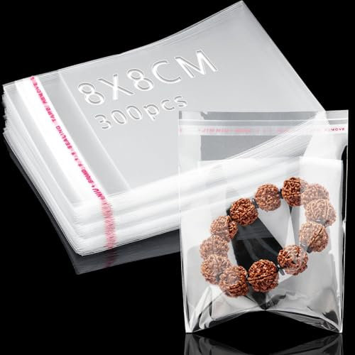 300 Stück Zellophantüten Klein Selbstklebend Plastiktüten 8x8 cm Cellophantüten Transparent OPP Tütchen Tütchen Selbstklebend Flachbeutel Weihnachten Tüten für Keksen Süßigkeiten Nüssen Schmuck