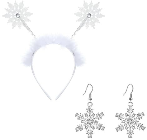 1 Stück Schneeflocken-Stirnband Und 1 Paar Schneeflocken-Ohrringe, Süßes Stirnband, Party-Kostüm-Zubehör, Winter-Themenschmuck