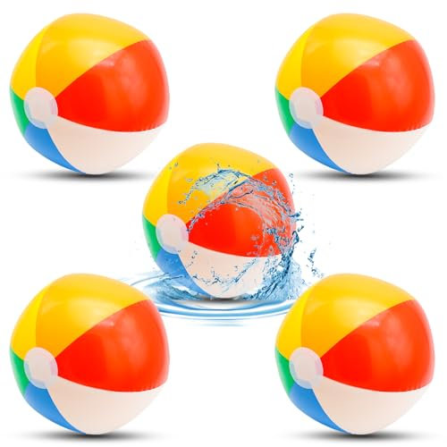 Aerzouser 5 Stück Wasserball Kinder, 25 cm Nach dem Aufblasen， Wasserball Aufblasbar, Lebendige Farben， für Strand, Poolparty, Outdoor-Wasserspielzeug, für Kinder (6 Farben)