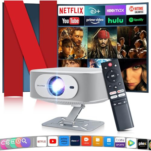 [2025 Official Netflix]Smart Projector with Built-in Apps,Electric Focus/Auto Keystone,Salange Mini Projector Native 1080P Support 4K,Two-Way BT5.3 WiFi 6,Andorid 13 NTV,Outdoor Projectors for Bedroom