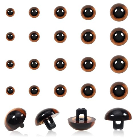 TOAOB 50 Stück Kunststoff Knöpfe Augen zum Annähen 9mm bis 15mm Braun | Augen für Häkeltiere, Runde Knöpfe für Marionette Puppenherstellung Tieraugen