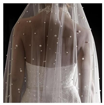 LYHYDMA Brautschleier Pearls White Ivory Langer Brautschleier mit Kamm Einschichtiger Kathedralen-Brautschleier mit Perlen Kristallperlen 75-300cm(Ivory,200cm)