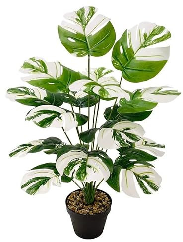 YJWZ Artificial Plants Indoor Tall,55cm Tall Large Areca Faux White Monstera in Pot Artificial Plant Tropical Hawaii Green Fake Plant for Bedroom Office Garden Wedding Party Deco