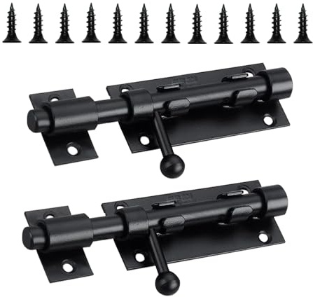 2 Stück 304 Edelstahl Türriegel Bolzenriegel,Länge 105mm, 16mm Torriegel Schlossriegel Bodenschieber mit Vorhängeschloss Loch für Haus Hof Garten Tor, Fenster, Zaun (Schwarz)