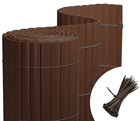 jarolift Canisse en PVC Brise Vue pour Jardin Balcon Terrasse, Extérieur Balcon Clôture Résistante aux Intempéries, 80 x 1000 cm (2X 5m De Longueur),Marron, Inclus 100 Serre-Câbles Marron