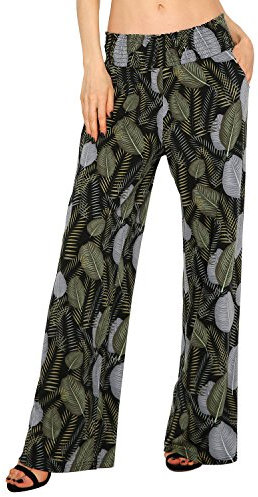 EXCHIC Damen Boho Gerade Beine Elastische Taille Palazzo Hose Freizeit Leichtes Yoga Loungehose mit Taschen(M, Series 2#2)