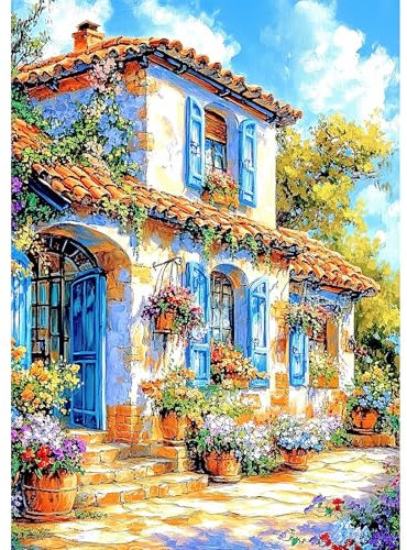 NEWENMO Bricolaje Hermosa Casa Diamond Painting Adultos,5D Flores Coloridas Diamond Art,Kit Completo de Pintura de Diamante,DIY Dibujo de Diamantes Set,para Decoración de Hogar Oficinas 30x40cm