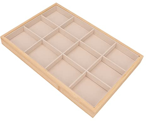 Portagioie a 12 Scomparti, Vassoio Morbido in Velluto Beige per Cassetto | Rivestimento antigraffio, inserto organizer per comò, leggero e rimovibile, adatto a orecchini e anelli