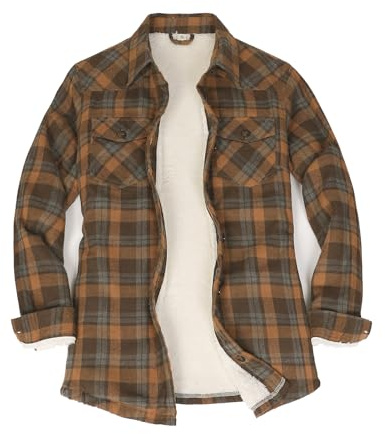 ZENTHACE Damen-Sherpa-Fleece-Futterte Plaid-Flannel-Jacke, Knopfverschluss-Flannel-Hemdjacke (Vollständige Sherpa-Futterung)