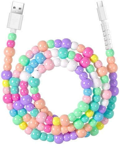 Coolden USB C Charger Cable 3.3FT 1M 60W USB to USB C Cable Girls Cute Beaded for iPhone Charger Cables Type C Cables Fast Charging for iPhone 17/16/15, Galaxy S25 S24 S23, iPad and More-Colorful