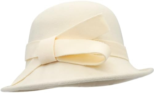 Lynmquober Women Felt Cloche Hat 1920s Vintage Fedora Bowknot Bowler Hats White