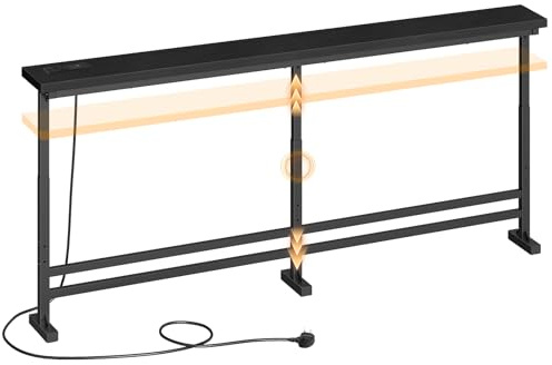 YATINEY 15 cm Slim Console Table, Height-Adjustable Behind Sofa Table, 180 cm Hallway Table, Narrow Long Sofa Table with Power Outlet, for Living Room, Hallway, Entryway, Black XCT08KBB