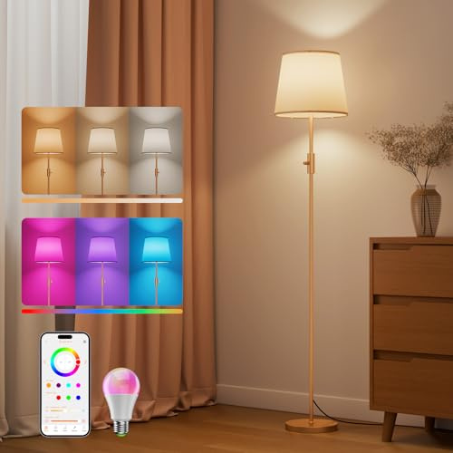 DUSKTEC Smarte Stehlampe mit App-Steuerung, Kompatibel mit Alexa | 16 Mio. RGB-Farben, 2700–6000K Einstellbare Weißtöne, 1–100% Dimmbar, Musikmodus, 1200lm, Leinenschirm, Kein Konto Nötig