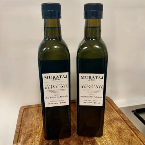 Murataj & Son Extra Virgin Olive Oil — Single Estate Albanian EVOO, First Cold Pressed, Hand Harvested, Marasca Glass Bottle (2 x 500ml)