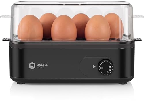 Balter Rapid Egg Cooker, 6 Egg Capacity Stainless Steel Boiler Egg Maker for Soft, Medium, Hard Boiled Eggs, Poached with Auto Shut-Off & Buzzer, Includes Omelet Bowl & Measuring Cup, BPA Free, Black