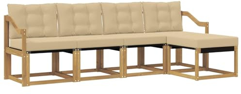 vidaXL Outdoor-Sofagarnitur mit Kissen 5 pcs Weiß und Beige, Gartenmöbel, modernes, langlebiges Outdoor-Sofa, Eckset für Terrasse, Bequeme Lounge und Sitzgelegenheit
