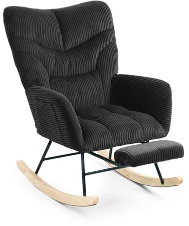 SANODESK Schaukelstuhl mit Fußstütze, moderner Relaxstuhl & Ruhesessel für ruhige Abende, sanftes Schaukeln bis 15°, stabil bis 120 kg, ideal als Lese-Sessel im Wohnzimmer (Schwarz)