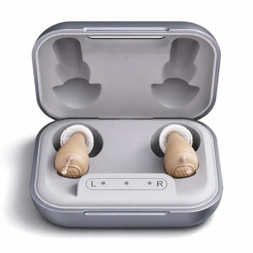 Duckdik HearClear Amplificador De Sonido Con Estuche De Carga | Diseño Intrauricular Invisible Recargable | Amplifica hasta 32x | 14h Batería | Conversaciones y TV | 3 Tallas Incluidas