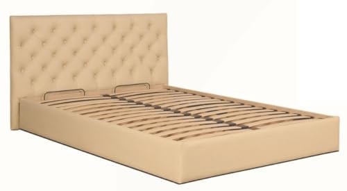 Casa Padrino Chesterfield Bett Beige - Echtleder Möbel, Grösse:160 x 200 cm