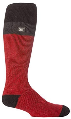 HEAT HOLDERS - Mens Thick Extra Long Striped 2.3 TOG Winter Thermal Knee High Ski Socks (6-11 uk, Red/Black)