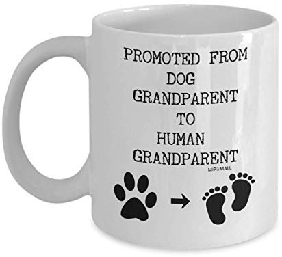 MIPOMALL Grandad or Grandma to Be Gifts from Bump Baby, Promoted from Dog Grandparents, Fathers Day Gift for, Mug Cup, Birthday Christmas Presents MG0006