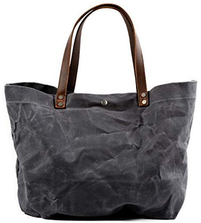 WUDON Reisetasche aus gewachstem Segeltuch – extra große Tragetasche für Damen, GRAU, X-Large, Retro