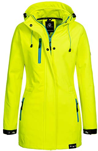 Rock Creek Damen Softshell Jacke Mantel Outdoor-Mantel Damenmantel Softshellmantel Winterjacke Wasserabweisend Kapuze Übergang D-423 Neongelb 4XL