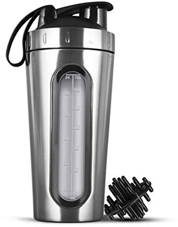 Knowooh Shaker protéiné Shaker protéiné en Acier Inoxydable avec BlenderBall Optimal pour Les Shakes protéinés, diététiques et de Fitness, jusqu'à 700 ML (Argent)