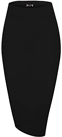 Urban CoCo Damen-Bleistiftrock, hohe Taille, Stretch, gerippt, Midi-Länge mit Seitenschlitz, Büro, Arbeit, figurbetonter Stil