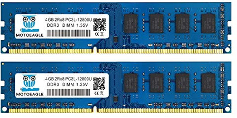 DDR3L-1600 UDIMM 8GB Kit (2x4GB) PC3L 12800 4GB Unbuffered Non-ECC 1.35V CL11 2Rx8 PC3L 12800U DDR3L 1600MHz Dual Rank 240-Pin Desktop Arbeitsspeicher