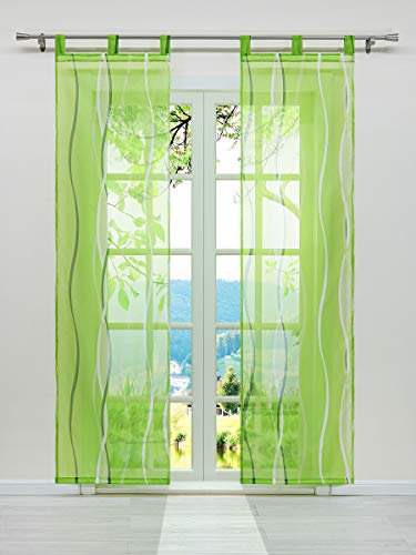 ESLIR 2er Set Flächenvorhänge Schiebegardinen Voile Gardinen mit Schlaufen Schiebevorhang Transparent Vorhang Wellen Muster Grün BxH 57x225cm 2 Stück