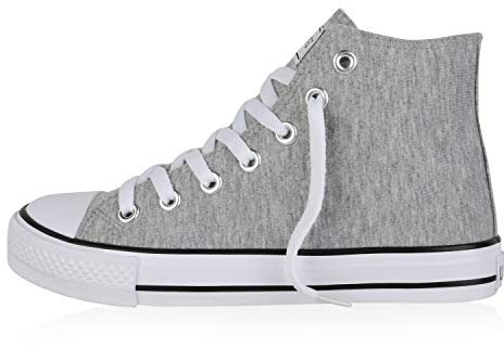 Giralin Damen High Top Sneaker Sportschuhe Kult Schuhe Canvas Stoff Freizeitschuhe Schnürer Sportliche Turnschuhe 197352 Hellgrau 39