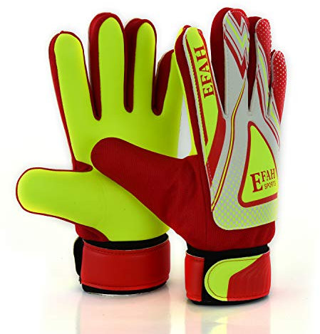 EFAH SPORTS Football Goalkeeper Gloves For Boys kids children adult Soccer Goalie Gloves with Super Grip Palms (Red/Yellow, Size 7 suitable for size S-M adult, Ambidextrous)