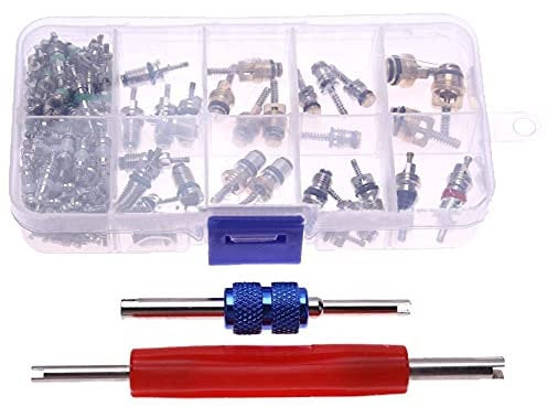 A/C Ventilkern, Asudaro 102 Teilig R134A Ventileinsatz-Kit utomotive Klimaanlage Kälte Reifen Ventilschaft Kernen Remover tool Sortiment Kit Auto-A/C-Zubehör,Bunt
