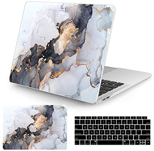 Vozehui Hülle Kompatibel mit MacBook Air 13 Zoll Hülle 2020 2019 2018 Release A1932 A2179 M1 A2337 Touch ID, mit Marmormuster Kunststoff Hartschalenhülle mit Tastaturabdeckung, Marmor Schwarz-Weiß