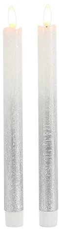 peha Magic Candle LED Echtwachskerzen Stabkerzen 2er-Set silber/fading 25,5cm Flackermodus BD-10145 ca. 2 cm im Durchmesser (silber/fading)