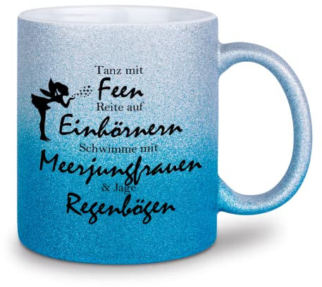 glitzertassen.de® | Tanz mit Feen | Tasse mit Glitzer | Geschenkidee (Silberblau)
